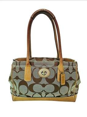 Vintg Coach Hamptons Madeline Signature C Monogram Canvas Leather Bag 12463